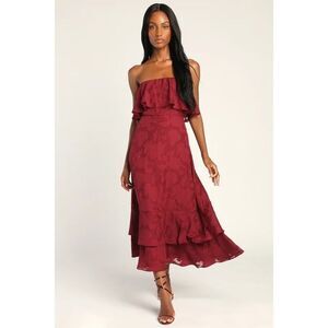 Lulu's Wine Red Strapless Midi Dress